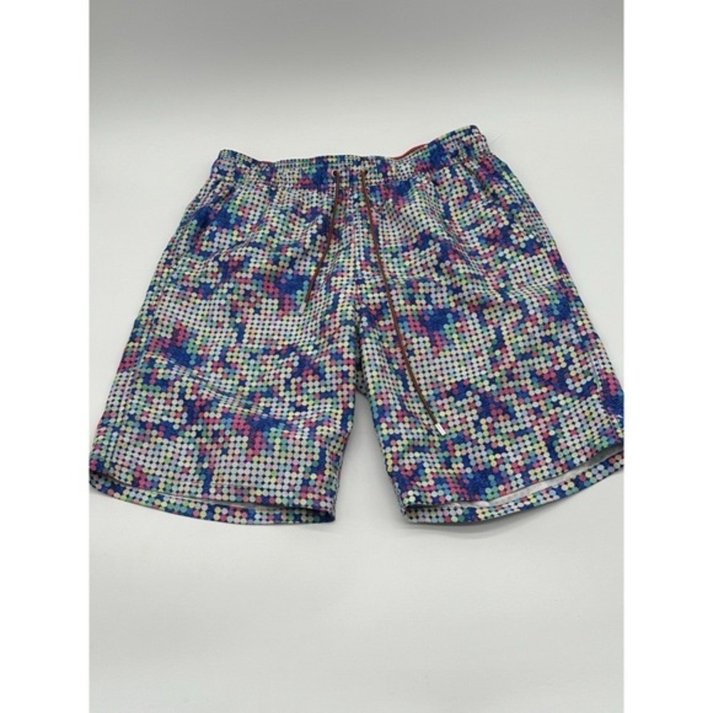 Bugatchi Uomo Mens Multicolor Dot Pixel Print Swim Trunks Mesh Lined Shorts M